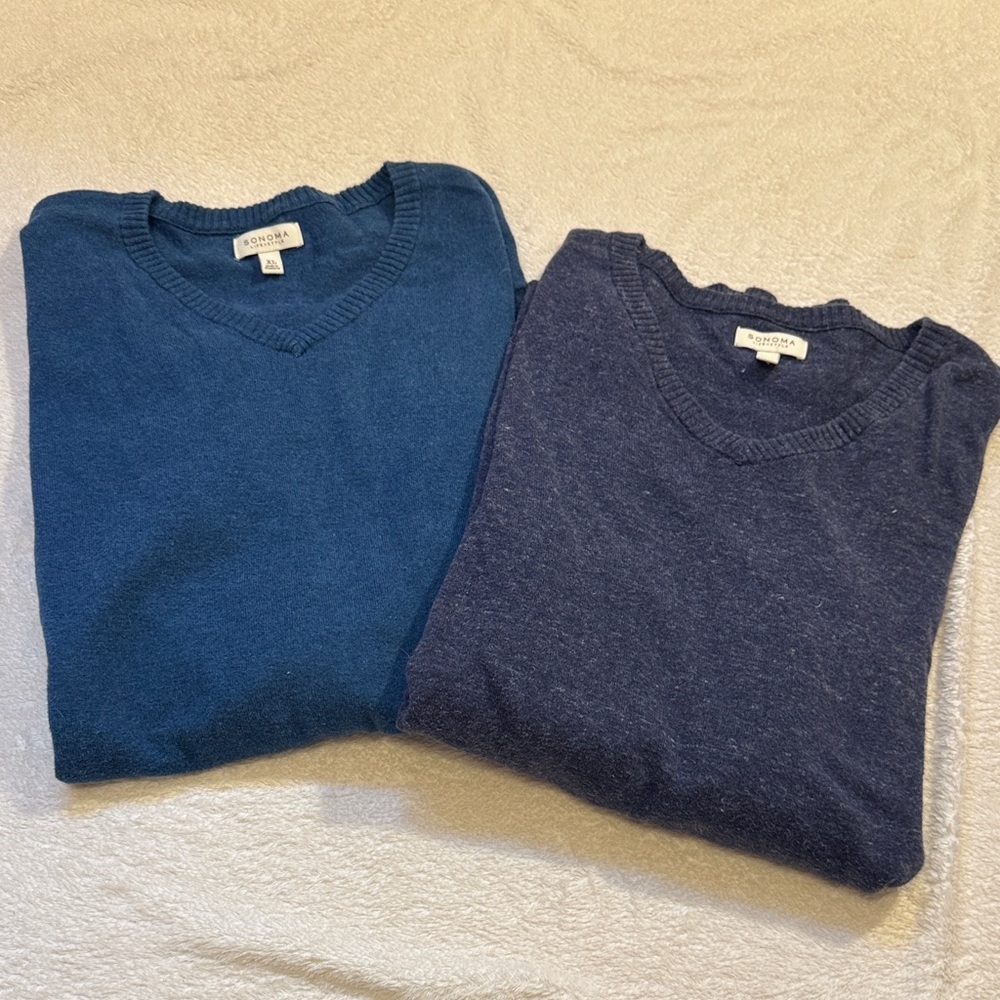 Sonoma Men's V-Neck Sweater Duo - Teal & Navy